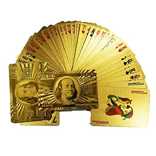 NUOLUX Gold Playing Cards,Gold Foil Poker,Dollar Poker Playing Cards Deck