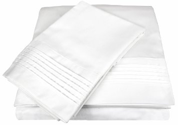 D. Charles Luxury 700 Thread Count Pleated Hem Sheet Set with Bonus Pillowcases - Wrinkle Resistant Cotton Blend - Queen, White