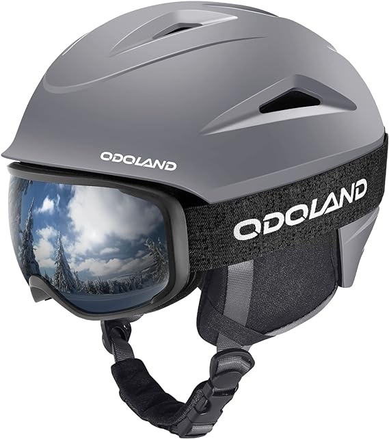 Odoland Ski Helmet, Snowboard Helmet with Ski Goggles for Skiing, Shockproof, Windproof, Safety Snow Sports Helmet and Protective Goggles for Men Women and Youth