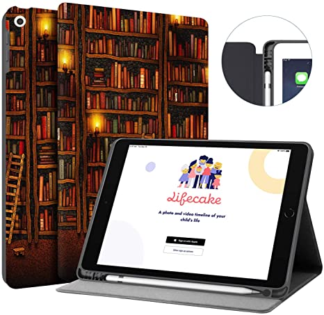Huasiru Painting Case for iPad 7/8th Generation (10.2 inches) 2019/2020 Released Only - Built-in Pencil Holder, Library