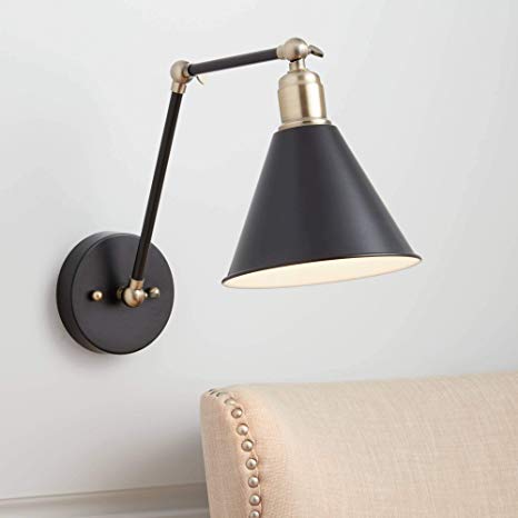 Wray Black and Antique Brass Hardwire Wall Lamp - 360 Lighting