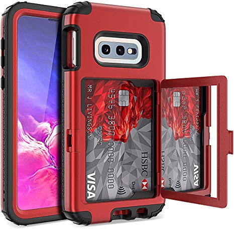 WeLoveCase Galaxy S10e Wallet Case Built in Screen Protector S10e Defender Wallet Card Holder Cover with Hidden Mirror 3 Layer Shockproof Heavy Duty Protection Case for Samsung Galaxy S10e Red