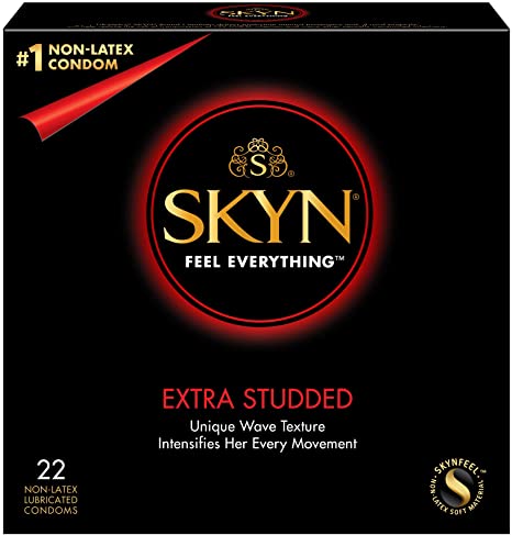 Lifestyles Skyn Extra Studded with Silver Lunamax Pocket Case, Non-Latex Polyisoprene Condoms-22 Count