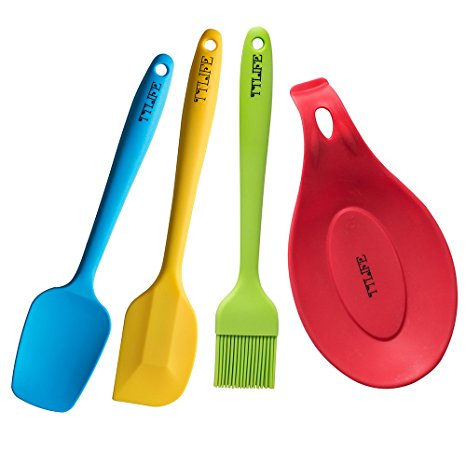 TTLIFE Silicone Spatula Utensil Kitchen Mini 4 Pieces With Spoon Spatula, Spatula, Basting Brush and Spoon Rest