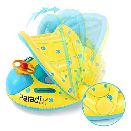 Peradix Inflatable Baby Pool Float Swimming Ring Baby Seat Boat Yacht with Sunshade for Age 6-36 months Toddler Children（With Repaire Patch