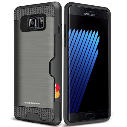 Galaxy Note 7 Case, BENTOBEN Note 7 Case [Card Slot] Dual Layer Hybrid Rugged Plastic Hard Shell Flexible TPU Shock-Absorption Bumper Protective Wallet Case for Samsung Galaxy Note 7, Black