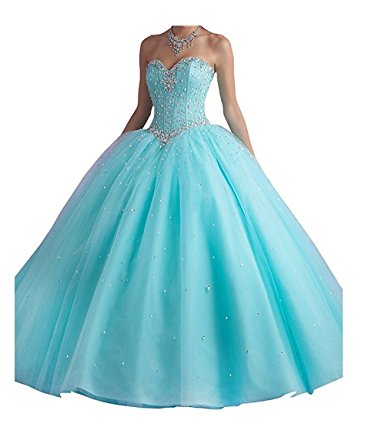 Chupeng Women's Silvery Beaded Ball Gown Quinceanera Party Dresses Prom Long Dresses With Crystal Sequins