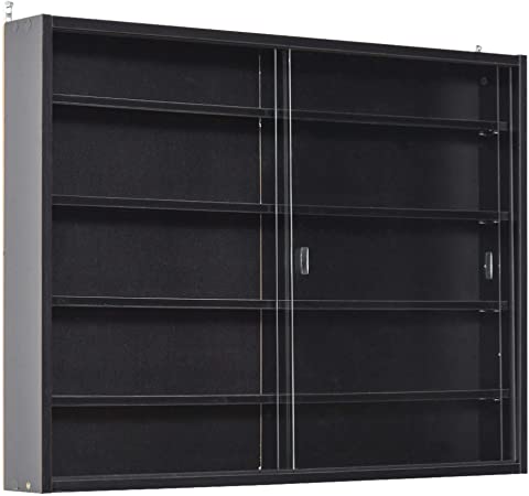 HOMCOM 5-Storey Wall Shelf Display Cabinet w/2 Glass Doors and 4 Adjustable Shelves, Black