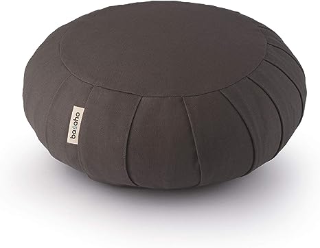 basaho Classic Zafu Meditation Cushion | Organic Cotton (OCS Certified) | Buckwheat Hulls | Removable Washable Cover (Stone)