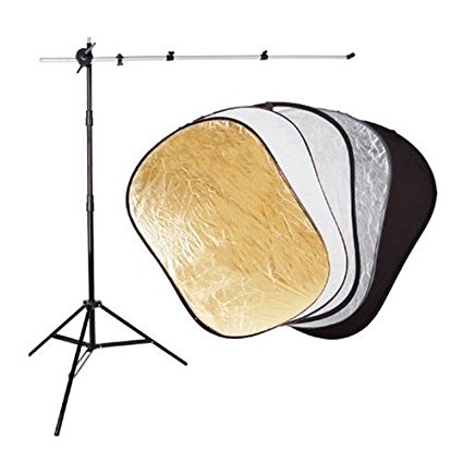 CowboyStudio Complete Reflector System with 40-Inch x 60-Inch 5 in 1 Photo Studio Reflector Panel, Reflector Arm Holder and Light Stand