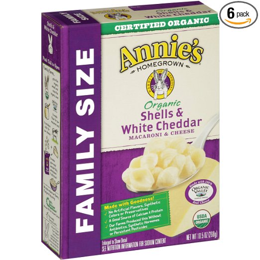 Annie's Organic Family Size Macaroni and Cheese, Shells & White Cheddar Mac and Cheese, 10.5 oz Box (Pack of 6)
