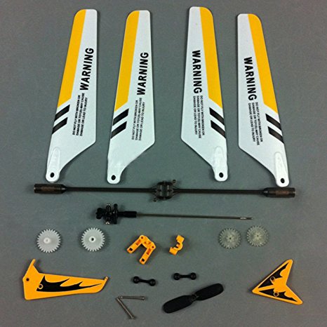 Yellow Full Set Replacement Parts, Main Blades, Main Shaft,Tail Decorations, Tail Props, Balance Bar, Gear Set,Connect Buckle for Syma S107 RC Helicopter