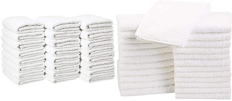 AmazonBasics Cotton Hand Towels, White - Pack of 24 & Fast Drying, Extra Absorbent, Terry Cotton Washcloths, White - Pack of 24