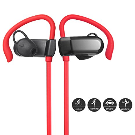 G-CORD (TM) Wireless Bluetooth Hands-Free Secure Fit Sports Headphones (Black & Red)