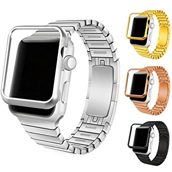 Apple Watch Band with Protective Case(38MM), Bandmax Classic Stainless Steel Adjustable Link Bracelet Strap for Apple Watch/Watch Sport/Watch Edition