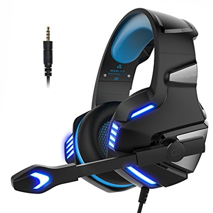 Gaming Headset Micolindun Headphone Gamer Microphone Lightweight Comfortable Adjustable Mic LED for PS4, PC, Laptop, Tablet, Phone, MAC with 3.5mm Over-Ear Bass Stereo Surround Sound Volume Control (Adapter Include)