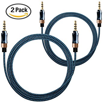 AFUNTA 2 Pack 3.5mm Nylon Braided Auxiliary Audio Cable (3 Pin 1M   4 Pin 1.5m) AUX Cable for Headphones, iPods, iPhones, iPads, Mp3 Player, Home / Car Stereos-Blue