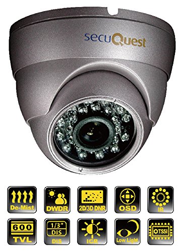 SecuQuest VisionClear CAM1212-B 600 TVL Turret Dome Security Camera - DeMist/DWDR/DNR - Night/Day - Outdoor - Fixed 3.6 mm Lens