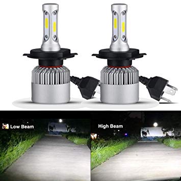 HSUN H4 9003 LED Headlight Bulb,All-in-One Conversion Kit-8000 Lumens Extremely Super Bright COB Chip(H4 9003 Hi/Low),2 Pack,6500K White