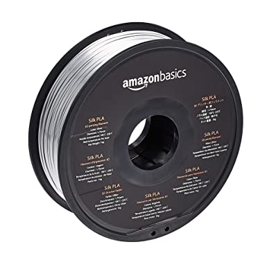 AmazonBasics Silk PLA 3D Printer Filament, 1.75mm, Silver, 1 kg Spool (2.2 lbs)