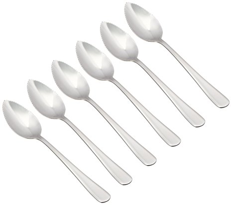 DURAWARE Stainless Steel Grapefruit Dessert Spoon with Serrated Edge (Set of 6), Small, Silver