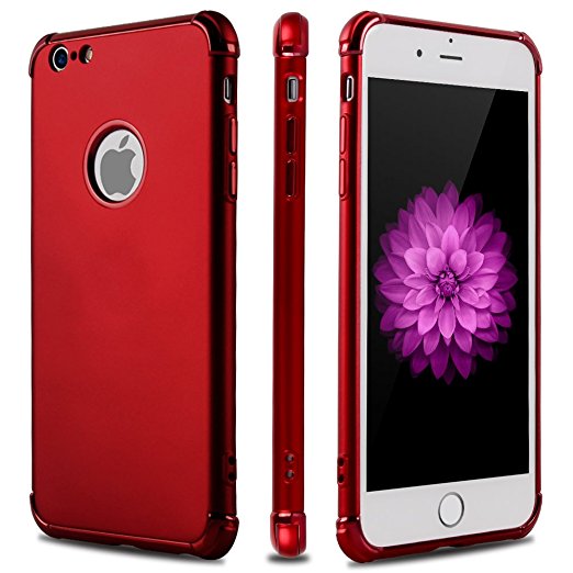 iPhone 6S Plus Case,iPhone 6 Plus Case,Casegory 3 in 1 Ultra Thin Slim Fit Reinforced Corner Soft Silicone TPU Shockproof Protective Bumper iPhone 6 Plus Phone Case-Shiny Red