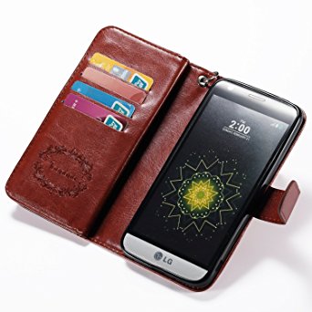 LG G5 Case, LG G5 Wallet Case, Joopapa Pu Leather Case Magnet Wallet Credit Card Holder Flip Cover Case Built-in 12 Card Slots & Stand Case for LG G5 (Brown)