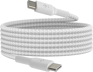 Belkin BoostCharge (1M/3.3ft) Braided USB-C to USB-C Cable for iPhone 16, iPhone 16 Pro, iPhone 16 Pro Max, iPhone 16 Plus, Galaxy S24, S23, Note10, Note9, Pixel 9, Pixel 8, iPad Pro, & More - White