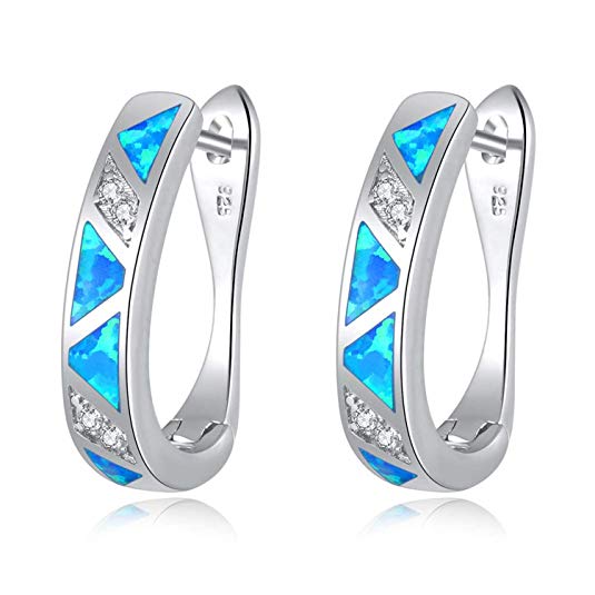 CiNily Blue Fire Opal Zircon Huggie Hoop Earrings White Gold Plated Women Jewelry Gemstone Earrings 20mm