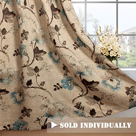 H.VERSAILTEX Ultra Sleep Well Blackout Curtains for Living Room,Thick and Soft Grommet Curtain, Traditional Vintage Floral in Taupe/Brown/Teal, 1 Panel, 52x96 - Inch