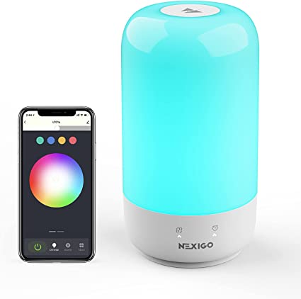 NexiGo Smart Table Lamp, Dimmable RGBW Bedside Lamps for Bedrooms, 2000K-6500K Warm White Light with Memory Function, Compatible with Alexa & Google Assistant, Touch Control, Voice and APP Control