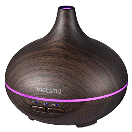 VicTsing Essential Oil Diffuser, 150ml Mini Wood Grain Aroma Diffuser, Aromatherapy Diffuser with Auto Shut-Off Function and 7 Color Lights BPA-free for Office Home Study Yoga Spa Baby (Dark Brown)