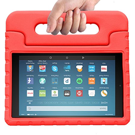MENZO Case for All-New Fire HD 8 2017 - Shockproof Convertible Handle Light Weight Protective Stand Cover Kids Case for All-New Kindle Fire HD 8" 2017 Tablet, Red