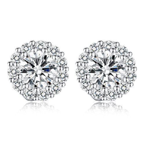 Bamoer Cubic Zirconia Flower Design 38 Stud Earrings with White and Rose Gold Plated Setting