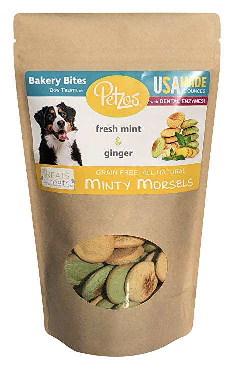 Petzos 100% All Natural Gourmet Grain Free Dog Treats | Hypoallergenic | Gluten Free Dog Treats | Hand-Crafted by The Batch | 2 Flavors - Mint & Ginger Dog Biscuits | USA Made Dog Treats