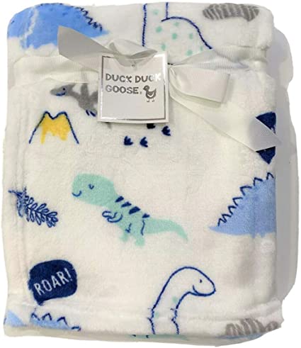 Duck Duck Goose Baby Plush Blanket - Dinosaur Blue - 30" x 40" Boys Crib Baby Infant Toddler