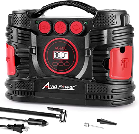 AVID POWER AC/DC Tire Inflator, Portable Air Compressor for Home (110V) and Car (12V), Electic Tire Pump with Dual Powerful Motors for Fast Inflation, Auto Shut-Off Digital Gauge & LED Light
