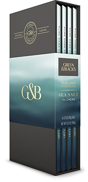 Green & Black's 70% Cacao Dark Chocolate Bars, Sea Salt, 4 Count