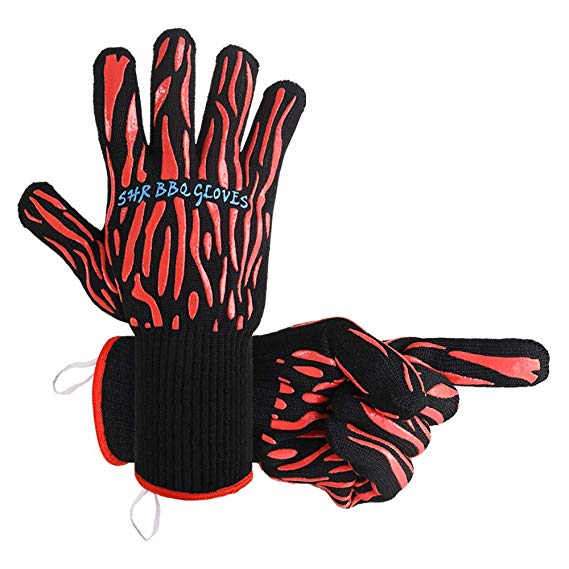 SHR BBQ Grill Gloves, Aramid fiber 932°F Heat Resistant cooking Gloves to protect hands when grilling baking or handing hot items with 4.3" cuff and Non-slip design repeat use(1pair)