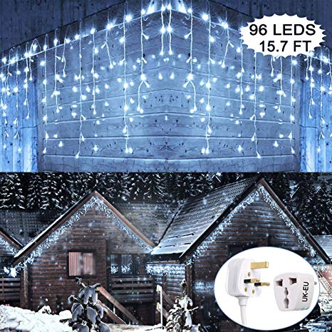 96 LEDs Icicle String Lights, Hezbjiti 15.7ft, 8 Modes Icicle Lights Fairy Lights for Outdoor/Xmas/Party Decoration (Cool White)