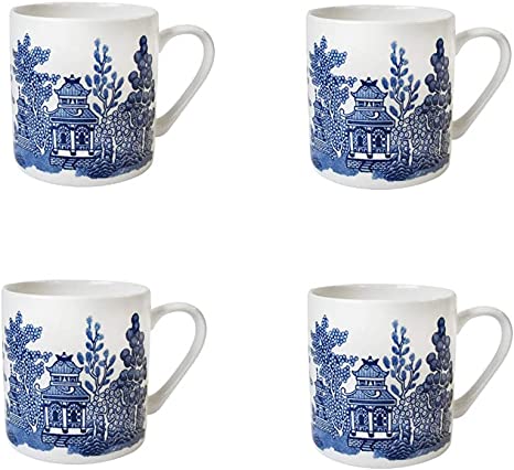 Churchill Blue Willow Mugs 12 oz, Set Of 4, Made In England