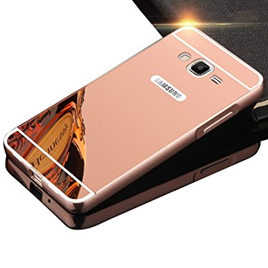 Samsung Galaxy Grand Prime Case,DAMONDY Luxury Metal Air Aluminum Bumper Detachable   Mirror Hard Back Case 2 in 1 cover Ultra-Thin Frame Case For Samsung Galaxy Grand Prime G5308 G530H(Rose)