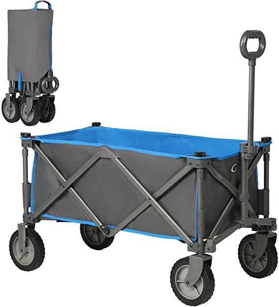 PORTAL Folding Trolley Cart Outdoor Wagon Collapsible with Removable Fabric Festival Garden Camping Picnic Cart Supports max 80kg Portable Transport Trailer (Blue)