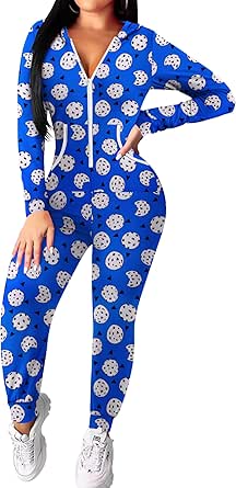 Ekouaer Halloween Onesie Women Hooded Jumpsuit Long Sleeve Zip Up One Piece Pajamas Novelty Sleepwear