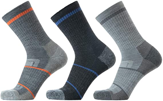 SOLAX Merino Wool Hiking & Walking Socks for Men Crew Quarter Low cut, Trekking, Outdoor, Cushioned, Breathable 3 Pack
