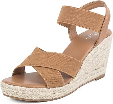 Putu Women's Espadrilles Wedge Sandals Elastic Ankle Strap Platform Sandals Open Toe Criss-cross Wedge Sandals