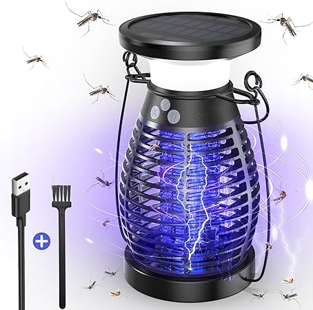 Solar Bug Zapper, 3 IN 1 Electric Mosquito Killer Lamp, 4200V IP66 Waterproof Electric Fly Killer, USB Powered UV Fly Zapper for Home Kitchen Bedroom Garden Camping Indoor Outdoor, Purple