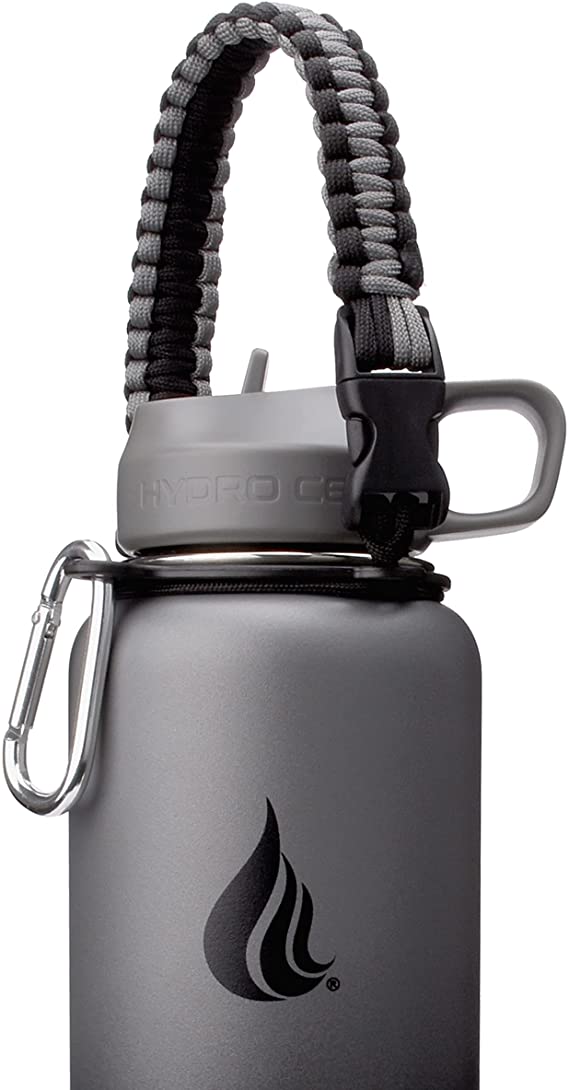 HYDRO CELL Wide Mouth Paracord Handle - Strap Carrier with Safety Ring and Carabiner. Compatible with 14, 18, 24, 32, 40, and 64 oz Stainless Steel Water Bottles