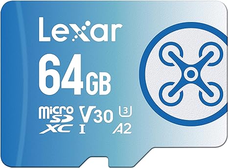 Lexar Fly 64GB Micro SD Card, microSDXC UHS-I Flash Memory Card, Up to 160MB/s Read, U3, Class 10, V30, A2, High-Speed TF Card for DJI Drone and Action Camera (LMSFLYX064G-BNNAA)