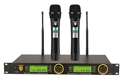 PRORECK UK-2000 UHF Wireless Microphone System with Hand-held Microphone 200 Selectable Frequencies, 200 Feet Operating Range, Karaoke Machine for Party/Wedding/Church/Conference/Speech